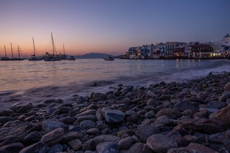 little Venice sunset, Mykonos, Greeceの写真素材