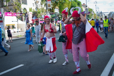 Swiss football fans in the center of Kiev, Ukraine during the european football championship 2012のeditorial素材