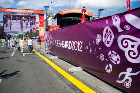 Fan zone of Euro 2012 in the central square of Kiev, Ukraine during the european football championship 2012のeditorial素材