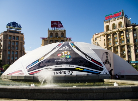 Huge ball in the center of Kiev, Ukraine during the european football championship 2012のeditorial素材