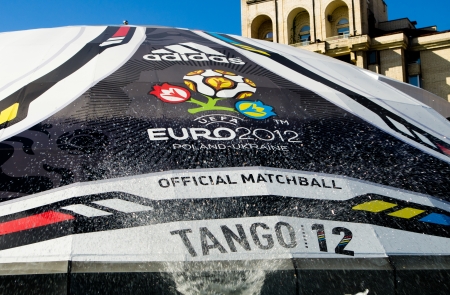 Huge ball in the center of Kiev, Ukraine during the european football championship 2012のeditorial素材