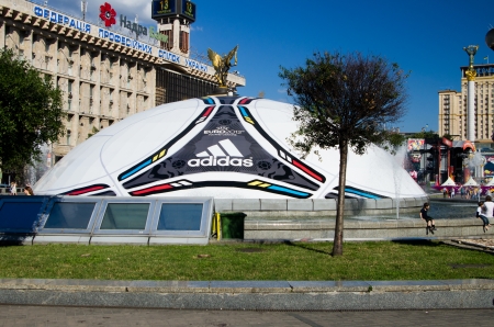 Huge ball in the center of Kiev, Ukraine during the european football championship 2012のeditorial素材
