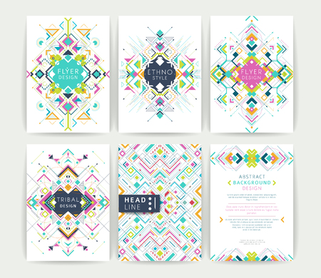 Set of geometric abstract colorful flyers / brochure templates / design elements / modern backgrounds / line artのイラスト素材