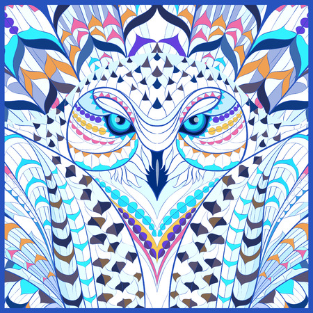 Patterned snowy owl. Indian / totem / tattoo design. It may be used for design of a t-shirt, bag, postcard, a poster and so on.のイラスト素材