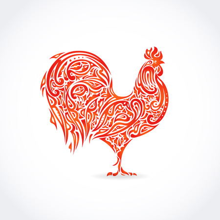 Rooster of floral pattern / decorative symbol of chinese new year / chicken / cockのイラスト素材
