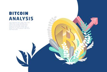 Isometric concept with bitcoin. Cryptocurrency.  Vector illustration.のイラスト素材