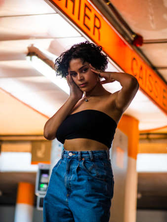 beautiful Brazilian female posing at the cameraの写真素材