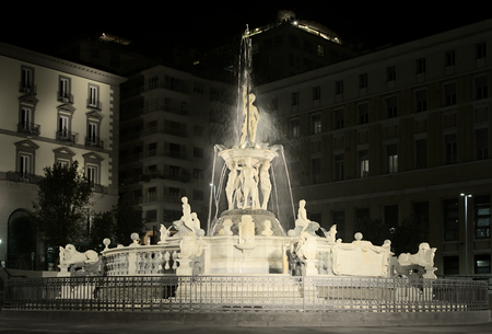 neptune's fountain in town hall square , naples, italy.recently restored.の写真素材