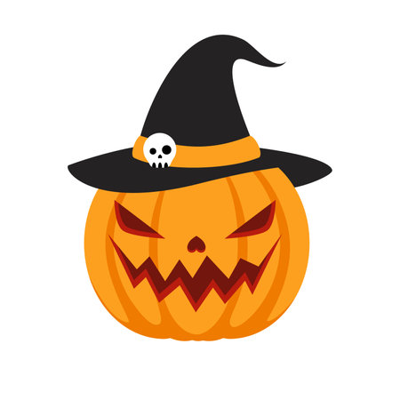 halloween jack o lantern wearing witch hatのイラスト素材
