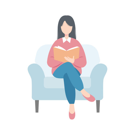girl reading a book on the sofaのイラスト素材
