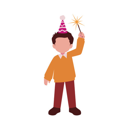 Kid celebrating with sparkler and party hatのイラスト素材