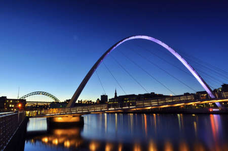 Millennium Bridge   River Tyne at Night, Newcastle and Gatesheadの写真素材