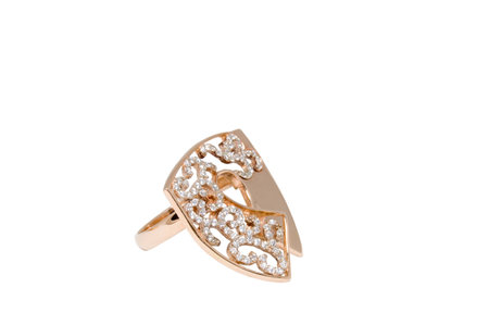 Big golden ring with gems isolated on the white backgroundの写真素材