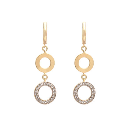 Original yellow gold earrings with diamonds isolated on white backgroundの写真素材
