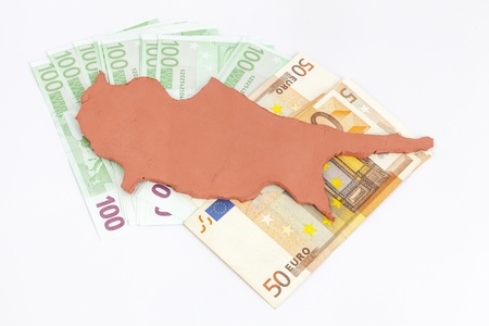 Cyprus standing  on euro money (Concept Cyprus financial crisis)の写真素材