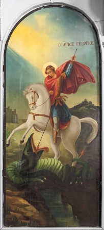 ALEXANDROUPOLIS, GREECE - OCTOBER 12: Saint George a Byzantine iconography in the interior of Hagios Dimitrios, on October 12, 2012 in Alexandroupolis.のeditorial素材