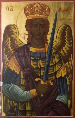 ALEXANDROUPOLIS, GREECE - OCTOBER 12: Archangel Michael a Byzantine iconography in the interior of Hagios Dimitrios, on October 12, 2012 in Alexandroupolis.のeditorial素材