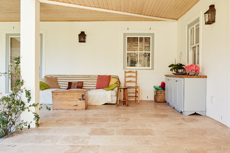 Comfortable patio area of a contemporary suburban homeの写真素材