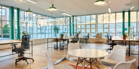 Interior of a modern office space after working hoursの写真素材