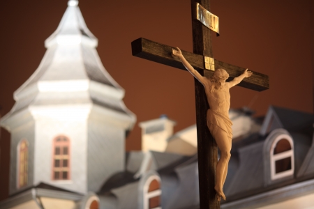 Jesus Christ Crucifixion  The church in the background の写真素材