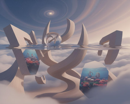 3d rendering of the alphabets floating in the cloudsの素材
