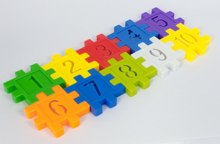 Colorful toy of numbers with white backgroundの写真素材