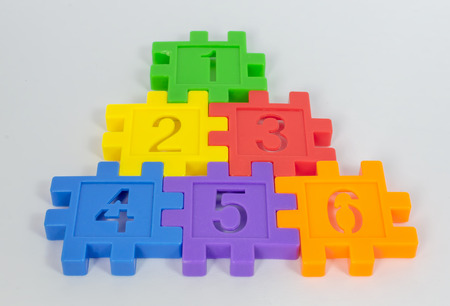 Colorful toy of numbers with white backgroundの写真素材