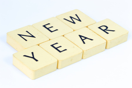 Letter cube new year with white backgroundの写真素材