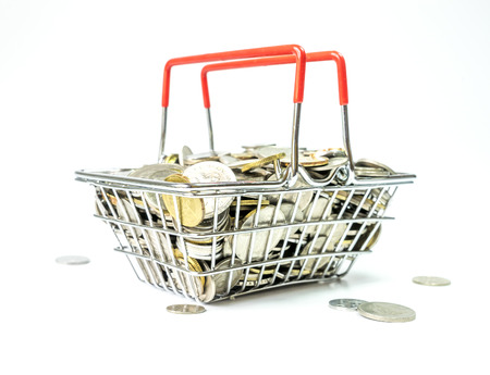 Coins inside basketの写真素材