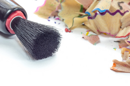 Black brush and color pencil shave macroの写真素材