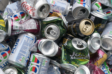 A stack of aluminum can for recycleのeditorial素材
