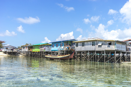 SABAH, MALAYSIA - AUGUST 15, 2015 : Traditional floating resort at Mabul Island, Sabah, Malaysia.のeditorial素材