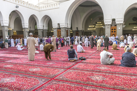 MEDINA, SAUDI ARABIA - MAR 07 : Muslims pray inside Masjid Quba March 07, 2015 in Medina, Saudi...