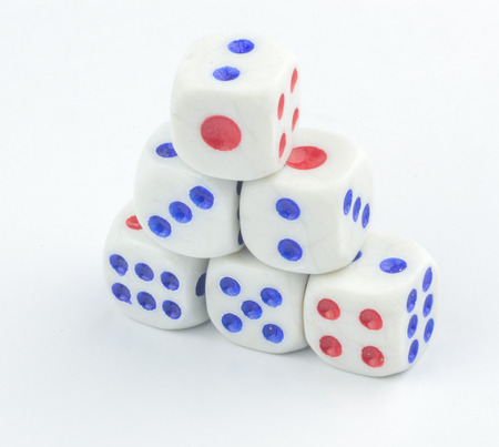 White dice stacking with close up view