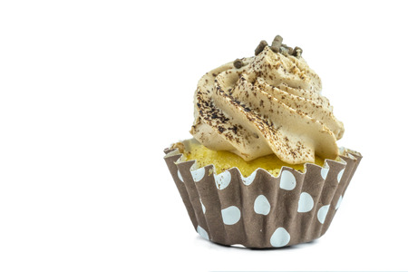 Vanilla cupcakes with buttercream icing and various decorationsの写真素材