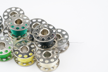 Spools of thread with close up viewの写真素材