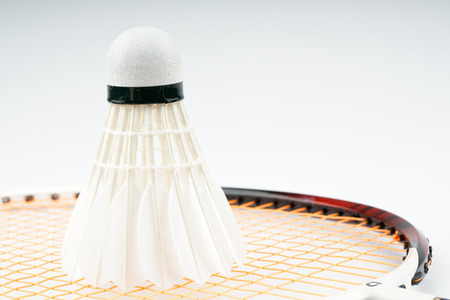 KUALA LUMPUR, MALAYSIA - OCTOBER 22, 2016: White shuttlecock and rachet with white backgroundのeditorial素材