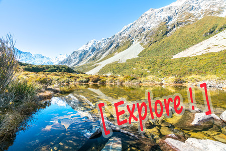 Clear water with mount cook reflection at New Zealand
