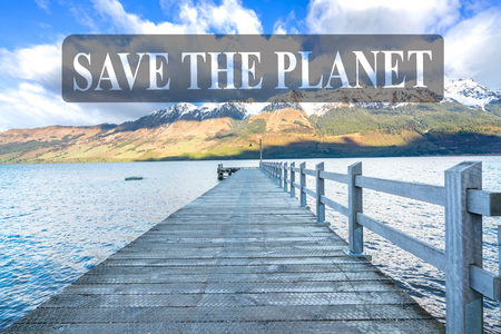 Wooden jetty at Glenorchy lake, New Zealand.の写真素材