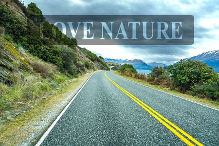 Road along Lake Wakatipu, Queenstown, New Zealandの写真素材