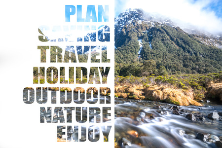 Water stream with snow mountain at monkey creek, New Zealandの写真素材