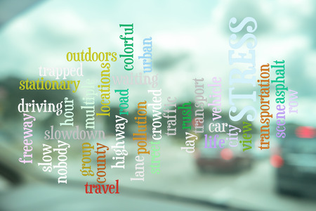 Blur image view from inside car with text citylife concept.の写真素材