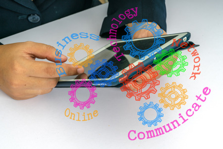 Hand with text. Technology concept.の写真素材