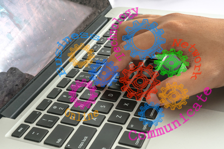 Hand with text. Technology concept.の写真素材