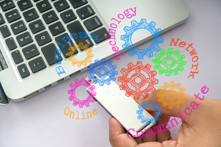 Hand with text. Technology concept.