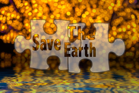 Jigsaw shape and conceptual text with bokeh blur background.の写真素材