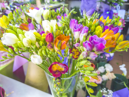Composition with bouquet of flowersの写真素材