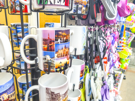 VENICE, ITALY - MAY 07,2017: Glass mug at shop display windowのeditorial素材