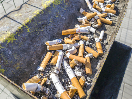 ZAGRED, CROATIA - MAY 10,2017: Discarded cigarette butts with selective focusのeditorial素材