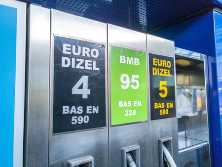 ZAGREB, CROATIA - MAY 10, 2017: Pump nozzles in gas stationのeditorial素材